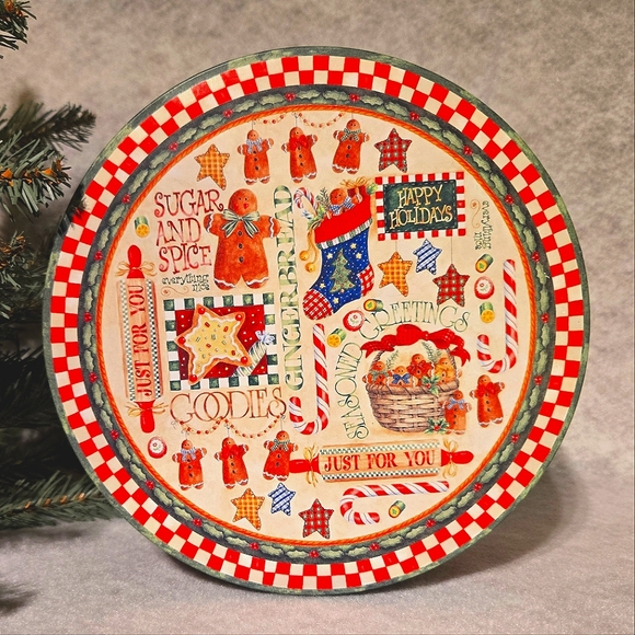 2001 Christmas Cookie Tin Round with Lid Vicki Howard Paint Box Cottage - Picture 1 of 4